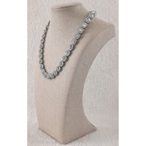 Vintage Style Rhinestone Line Necklace Silver Tone Statement Bridal Formal